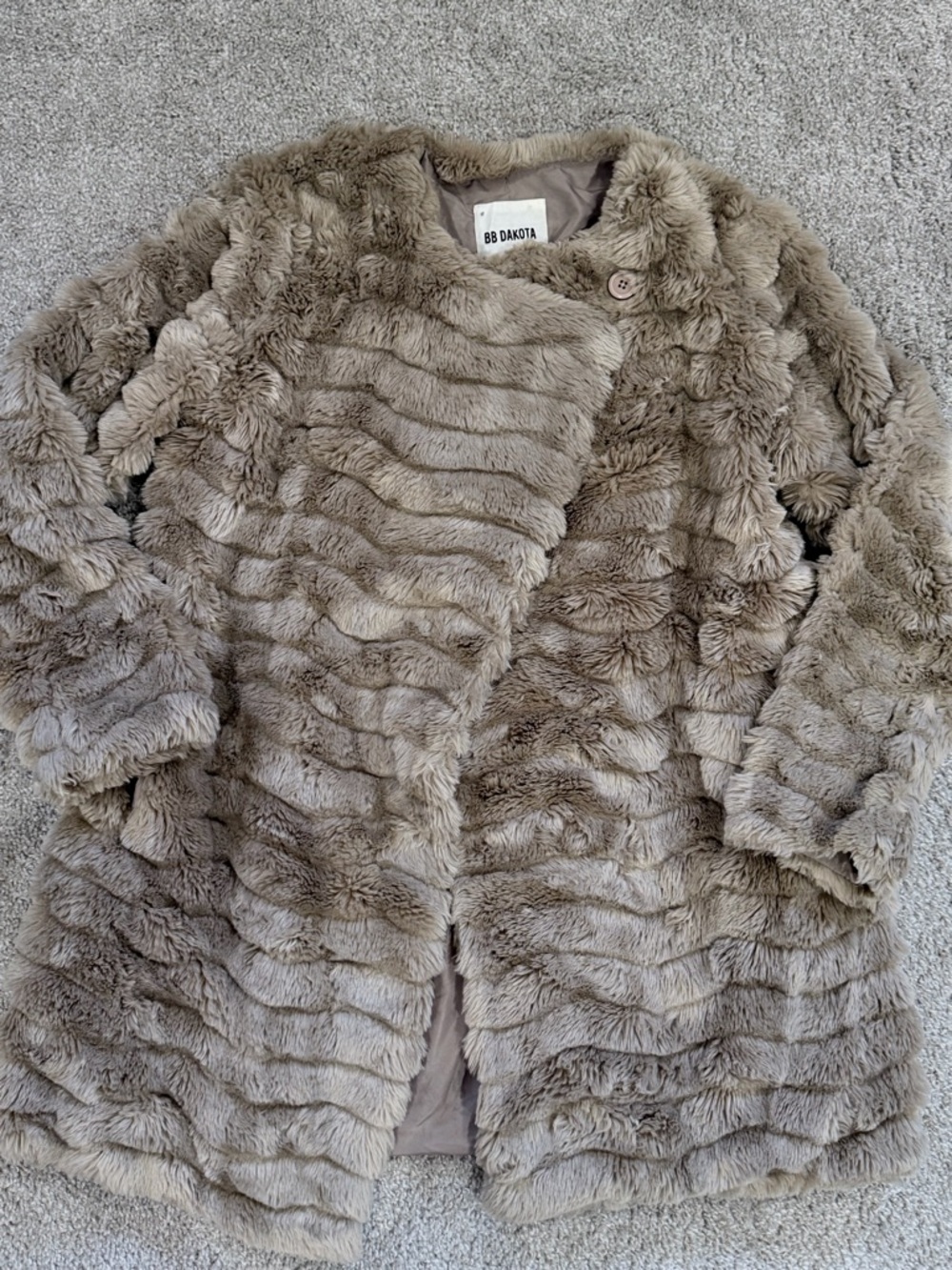BB Dakota Plush Taupe Faux-Fur Teddy Coat